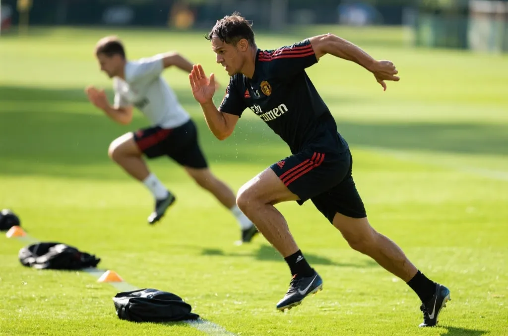 球员在草坪上进行体能训练